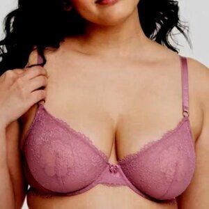 Auden Lace Unlined Comfort Wire Demi Coverage Bra  Mauve  34B